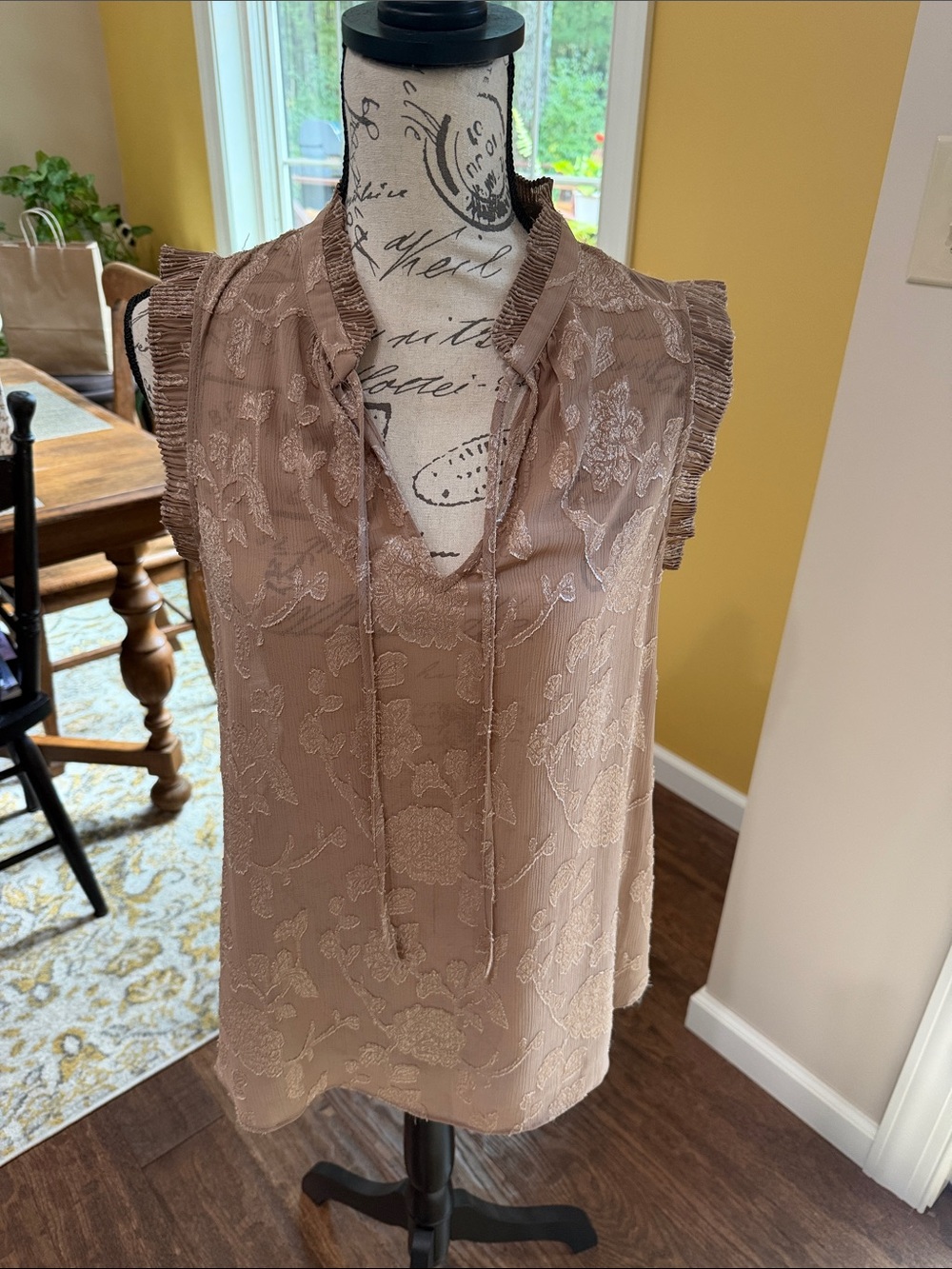 Rose & Olive Dusty Taupe Sleeveless Ruffled V-Neck Camisole